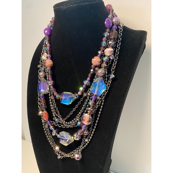 Mixed Fashion Jewelry Lot Purple Pink Hues 7 pc Necklaces Earrings Bracelet EUC - Picture 7 of 16